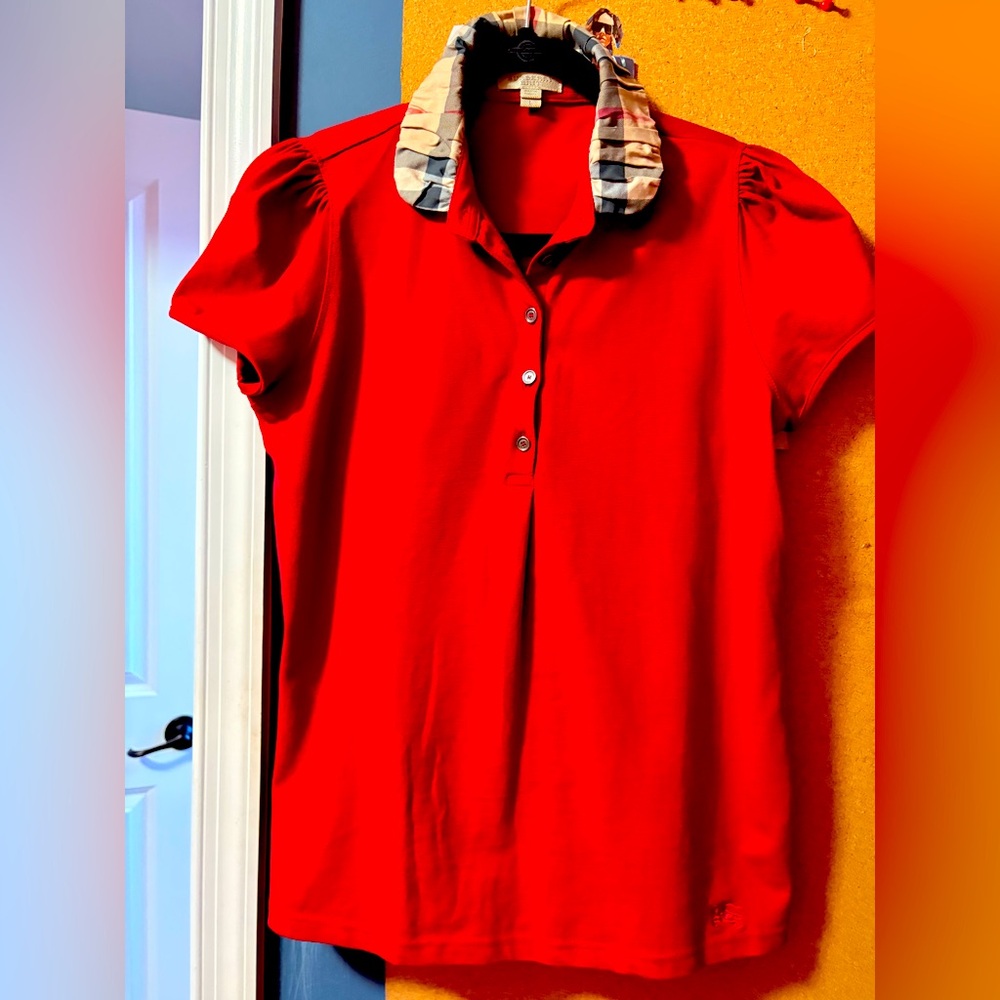 Burberry Check Collar Polo Shirt - Red - Large